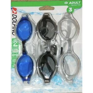 Dolfino Adult Pacesetter Swim Goggles Silver Smoke and Navy 3 Pack (new In Box)